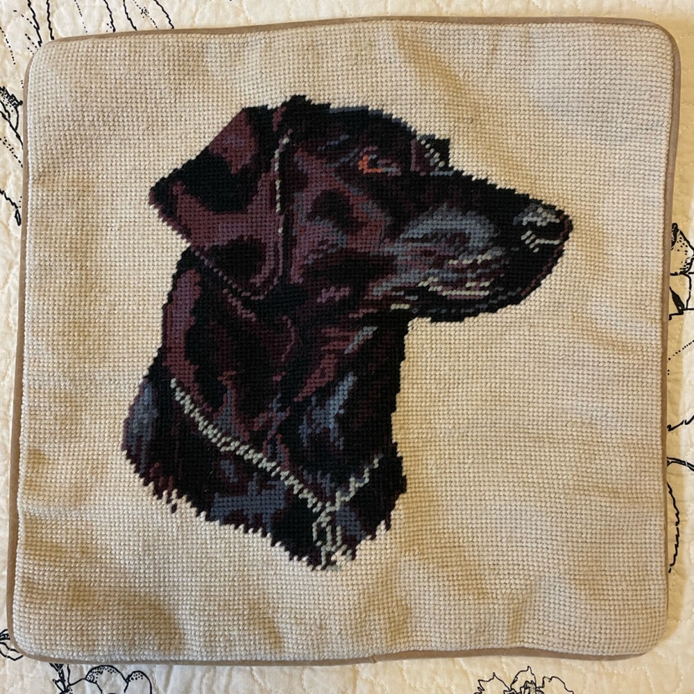 Beautiful Black Labrador Retriever Handmade Needlepoint Pillow Cover New RARE